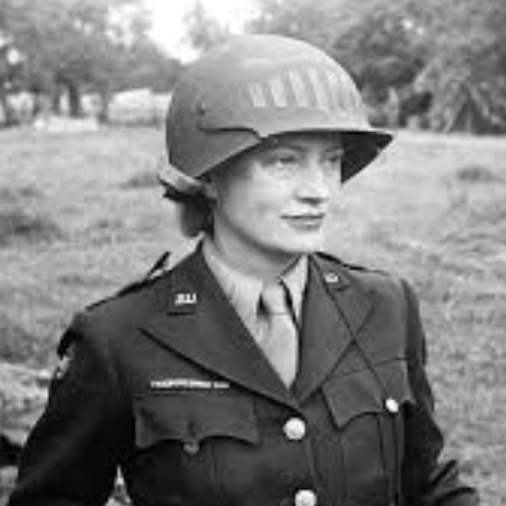 Lee Miller dressed in military uniform, Europe, end of World War II.