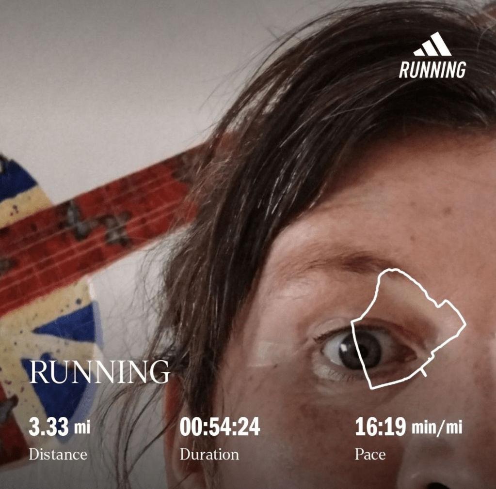 Photo of Alison Little after a run using a fitness app.