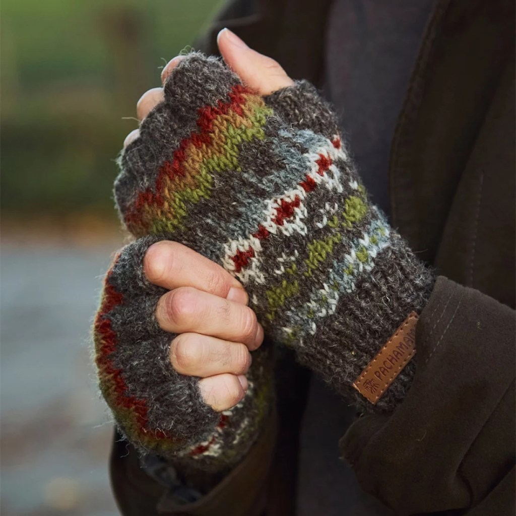 Pair of Fair Isle knitted finger-less Gloves