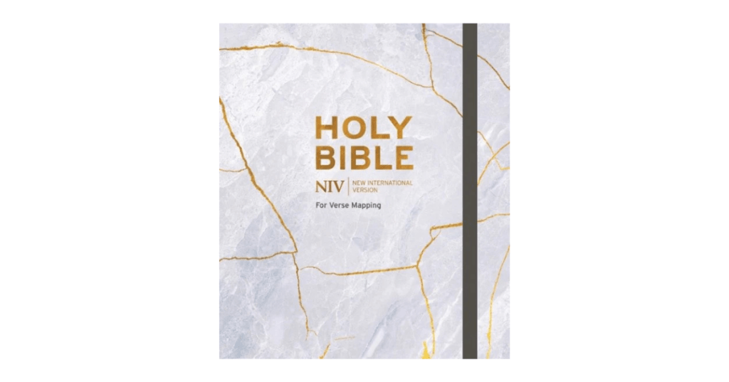 Elegant hardcover NIV New Testament Bible intended for verse mapping, displaying a minimalist style with a dark exterior and gold text on the spine.