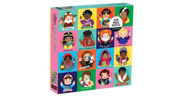 500-piece ‘Little Feminist’ puzzle by Mudpuppy, featuring vibrant illustrated portraits of iconic women including Rosa Parks, Frida Kahlo, Marie Curie, and Malala Yousafzai. Colourful box design ideal for empowering gifts, educational play, and inspiring young changemakers.