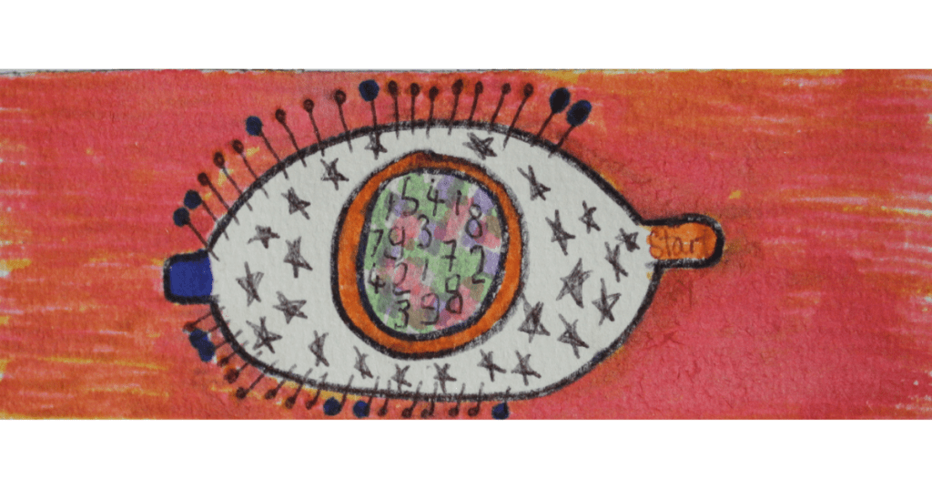 Image to represent eye strain suffered by Alison when working at a call center. Created as part of her 2025 image diary.